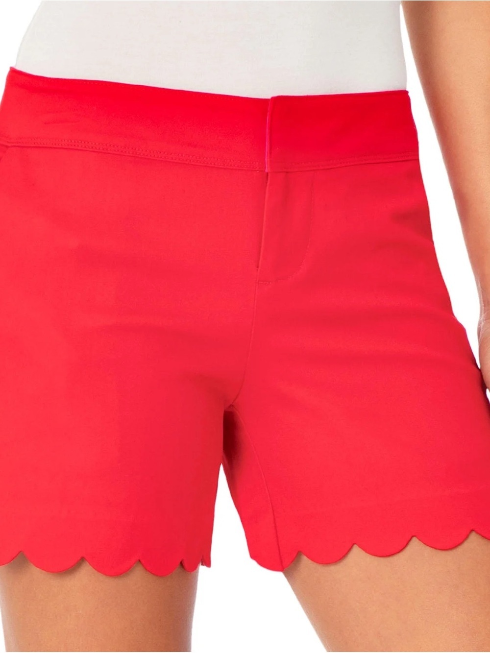 Isaac Mizrahi Bright Red Scallop Hem Shorts EUC